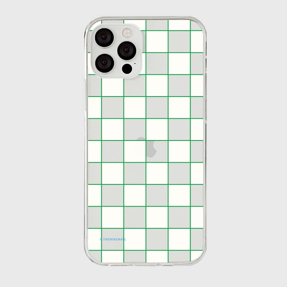 [THENINEMALL] Green Line Checkboard Clear Phone Case (3 types)