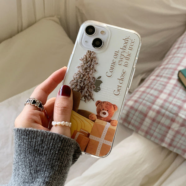 [Mademoment] Tree Bear Lettering Design Clear Phone Case (4 Types)