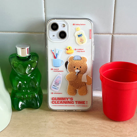 [THENINEMALL] Pattern Cleaning Time Gummy Clear Phone Case (3 types)