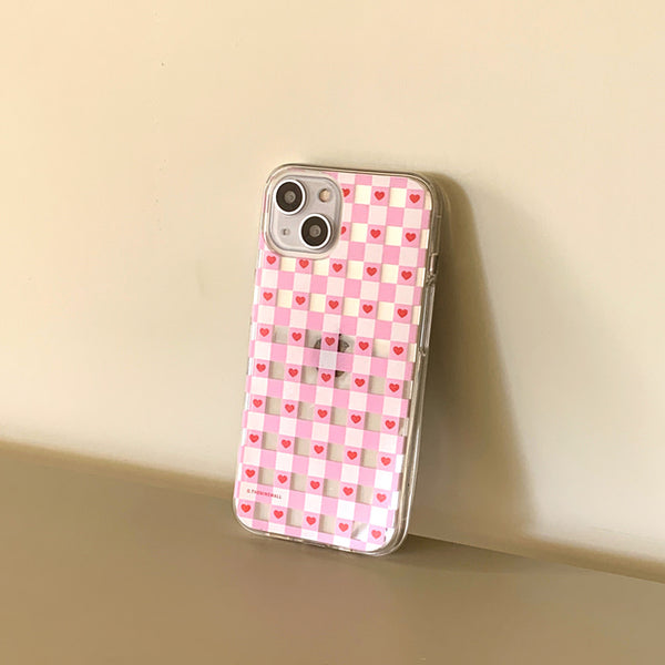 [THENINEMALL] Mini Heart Checkboard Clear Phone Case (3 types)