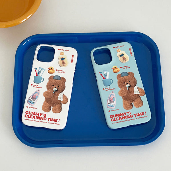 [THENINEMALL] Pattern Cleaning Time Gummy Hard Phone Case (2 types)