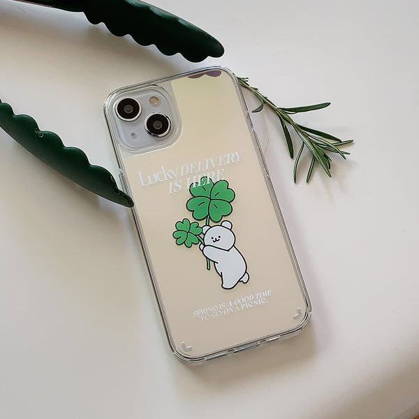 [Mademoment] Lucky Momo Bear Lettering Design Glossy Mirror Phone Case