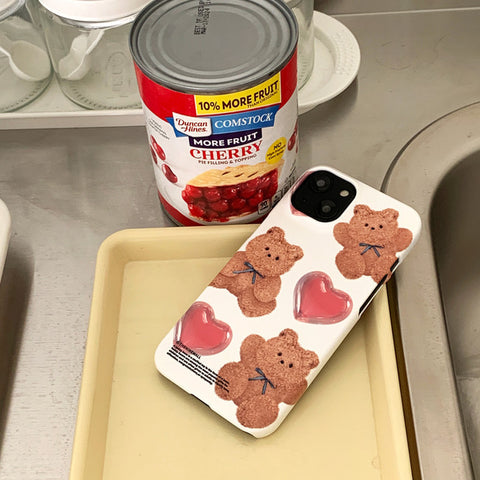 [THENINEMALL] Pattern Ribbon Teddy Gummy Hard Phone Case (2 types)