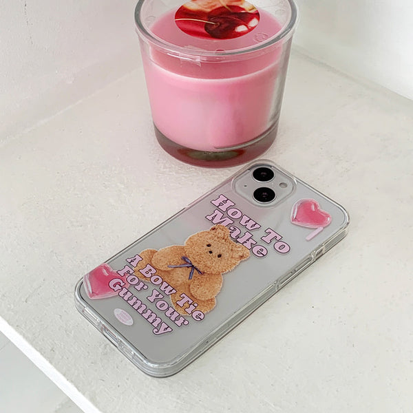 [THENINEMALL] Ribbon Teddy Gummy Clear Phone Case (3 types)