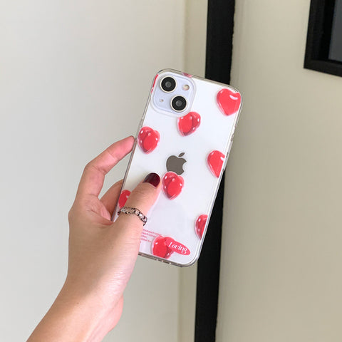 [THENINEMALL] Clear Heart Pattern Clear Phone Case (3 types)