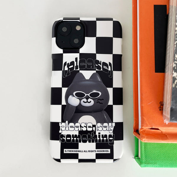 [THENINEMALL] Hey Cat Checkerboard Hard Phone Case (2 types)