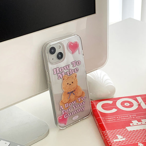 [THENINEMALL] Ribbon Teddy Gummy Clear Phone Case (3 types)