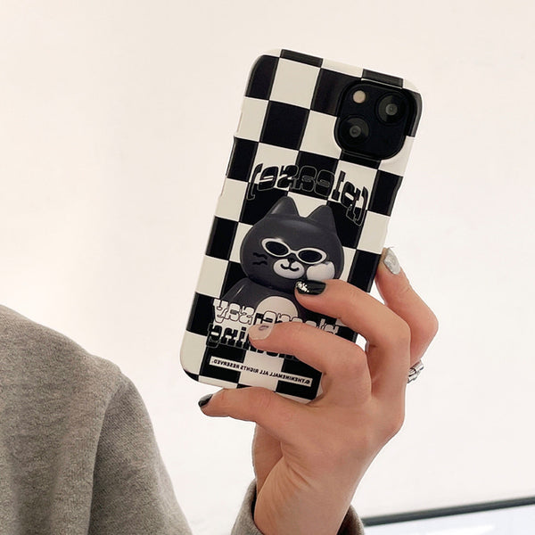 [THENINEMALL] Hey Cat Checkerboard Hard Phone Case (2 types)