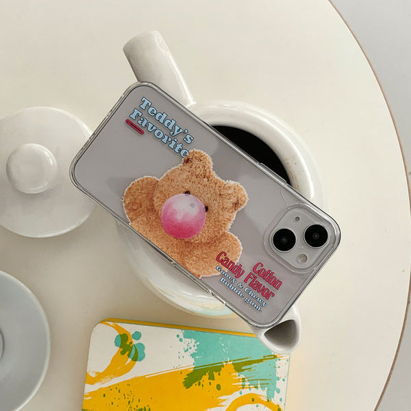 [THENINEMALL] Bubble Gum Teddy Gummy Clear Phone Case (3 types)