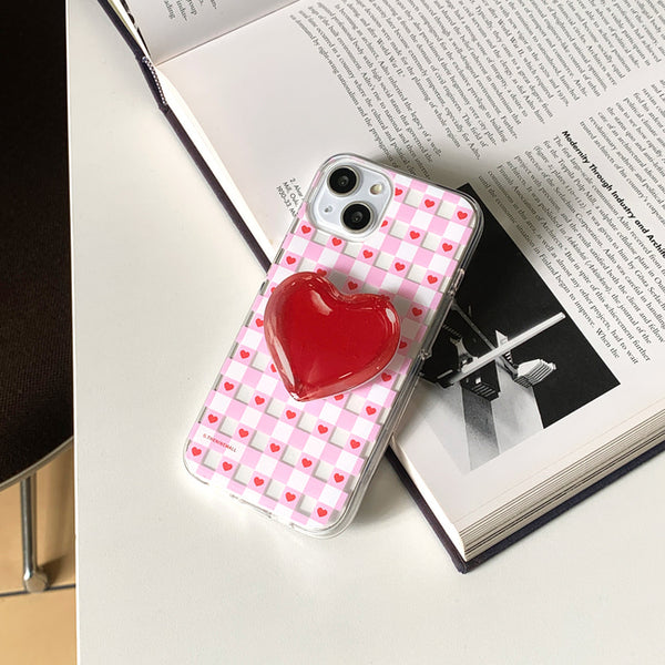 [THENINEMALL] Mini Heart Checkboard Clear Phone Case (3 types)