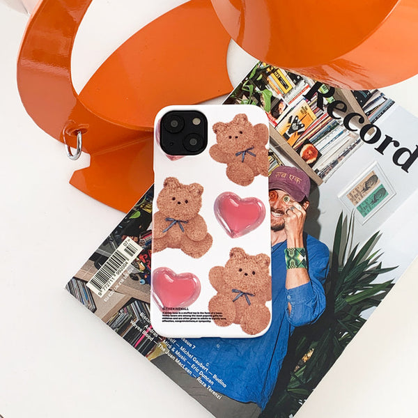 [THENINEMALL] Pattern Ribbon Teddy Gummy Hard Phone Case (2 types)