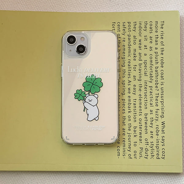 [Mademoment] Lucky Momo Bear Lettering Design Glossy Mirror Phone Case