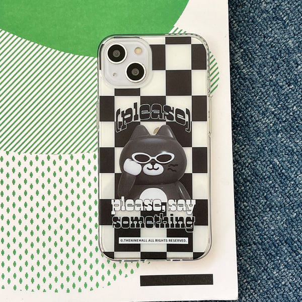 [THENINEMALL] Hey Cat Checkerboard Clear Phone Case (3 types)