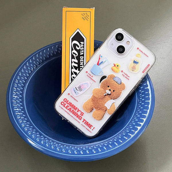 [THENINEMALL] Pattern Cleaning Time Gummy Clear Phone Case (3 types)