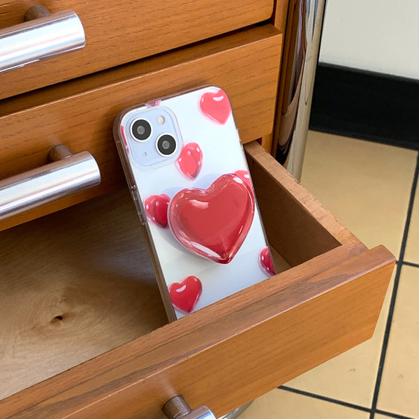 [THENINEMALL] Clear Heart Pattern Clear Phone Case (3 types)