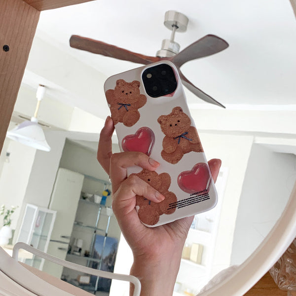 [THENINEMALL] Pattern Ribbon Teddy Gummy Hard Phone Case (2 types)