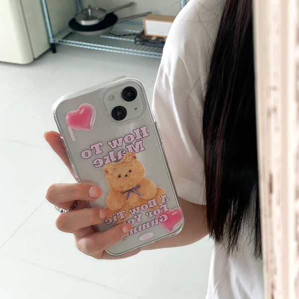 [THENINEMALL] Ribbon Teddy Gummy Clear Phone Case (3 types)