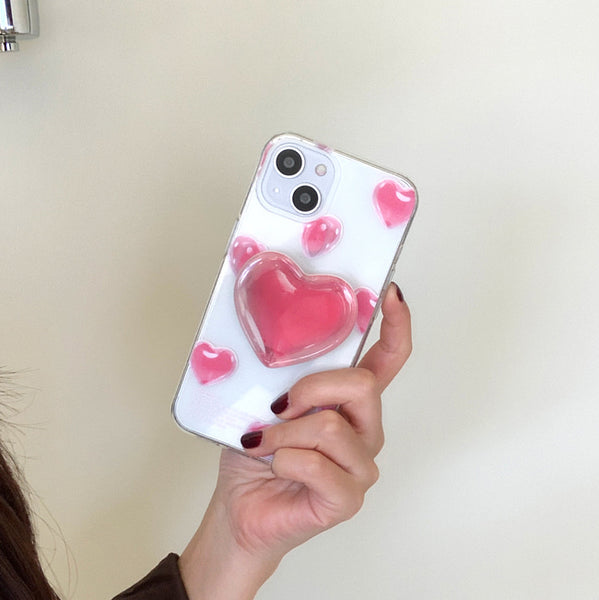 [THENINEMALL] Clear Heart Pattern Clear Phone Case (3 types)