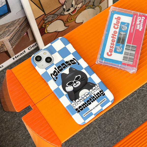 [THENINEMALL] Hey Cat Checkerboard Hard Phone Case (2 types)