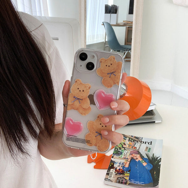 [THENINEMALL] Pattern Ribbon Teddy Gummy Clear Phone Case (3 types)