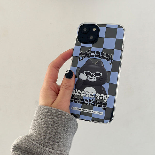 [THENINEMALL] Hey Cat Checkerboard Clear Phone Case (3 types)