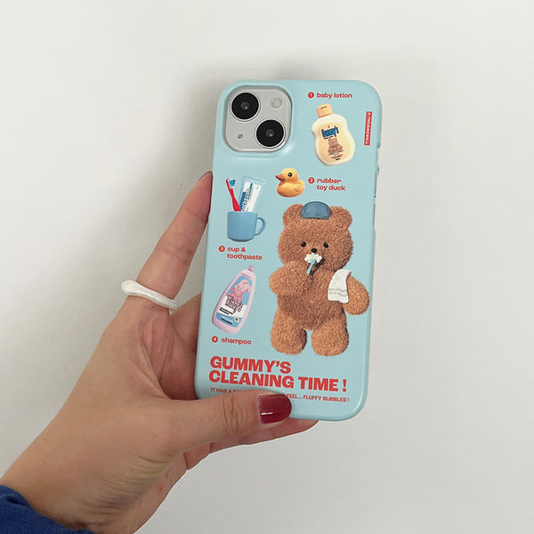 [THENINEMALL] Pattern Cleaning Time Gummy Hard Phone Case (2 types)