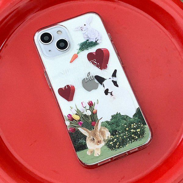 [Mademoment] Fluffy Bunnies Design Clear Phone Case (4 Types)