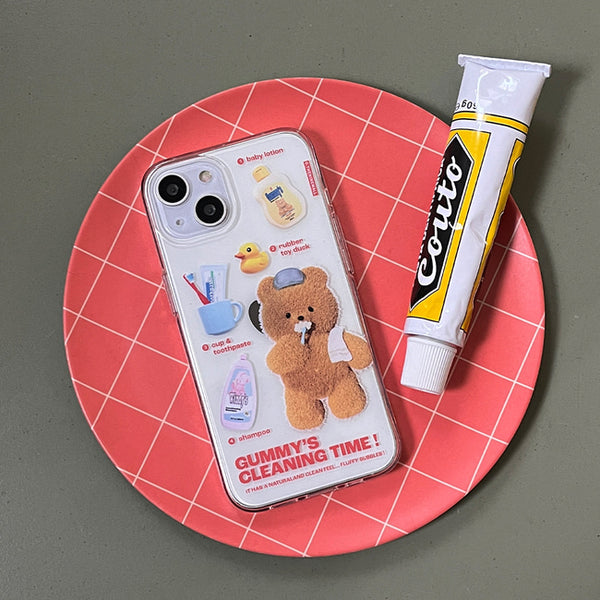 [THENINEMALL] Pattern Cleaning Time Gummy Clear Phone Case (3 types)