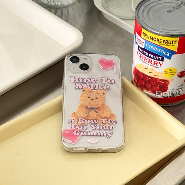 [THENINEMALL] Ribbon Teddy Gummy Clear Phone Case (3 types)