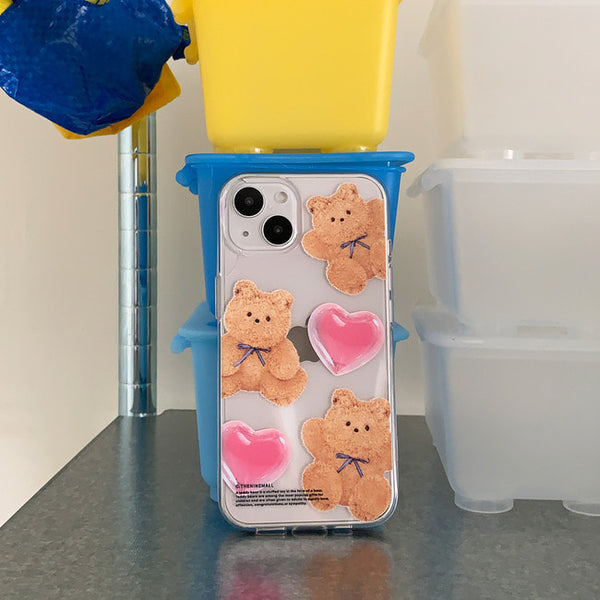 [THENINEMALL] Pattern Ribbon Teddy Gummy Clear Phone Case (3 types)