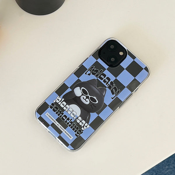 [THENINEMALL] Hey Cat Checkerboard Clear Phone Case (3 types)