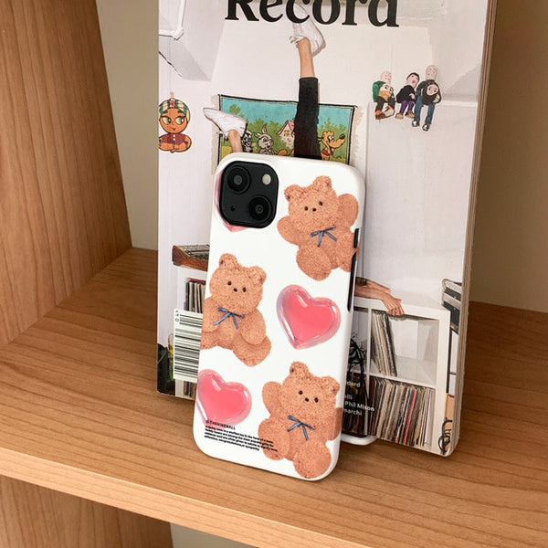 [THENINEMALL] Pattern Ribbon Teddy Gummy Hard Phone Case (2 types)