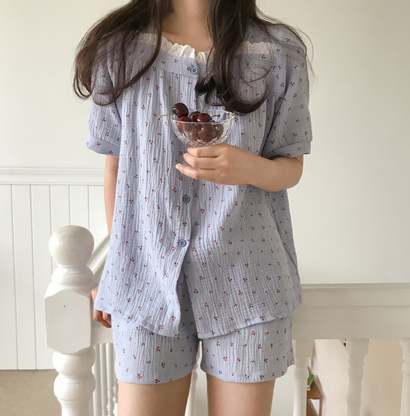 [Juuneedu] Cherry Frill Short Sleeve Pyjamas