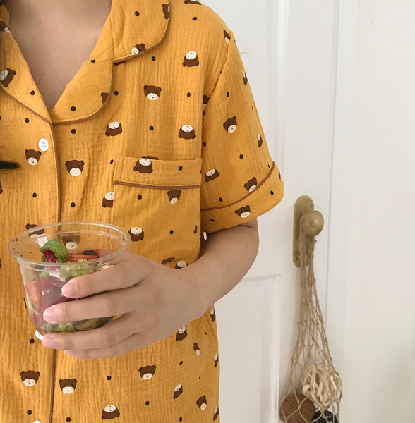 [Juuneedu] Dot Bear Cotton Short Sleeve Pyjamas