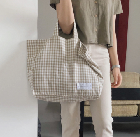 [SLOWSTITCH] Check Square Bag (Beige)