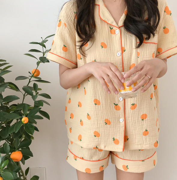 [Juuneedu] Tangerine Cotton Short Sleeve Pyjamas
