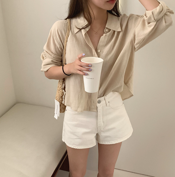 [GIRLS RECIPE] Back Button Linen Shirt (3 colours)