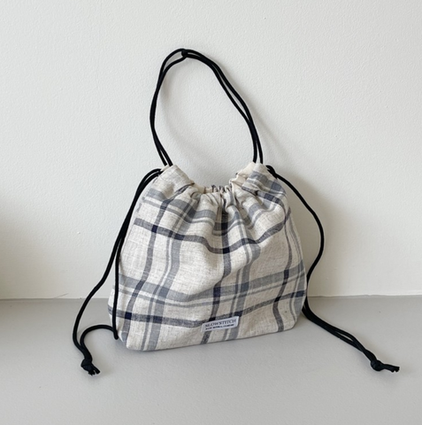 [SLOWSTITCH] Linen Check String Mini Bag