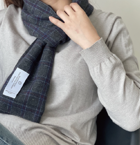 [SLOWSTITCH] Charcoal Simple Check Muffler