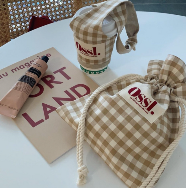 [Ossl] Handmade Check Drink Bag