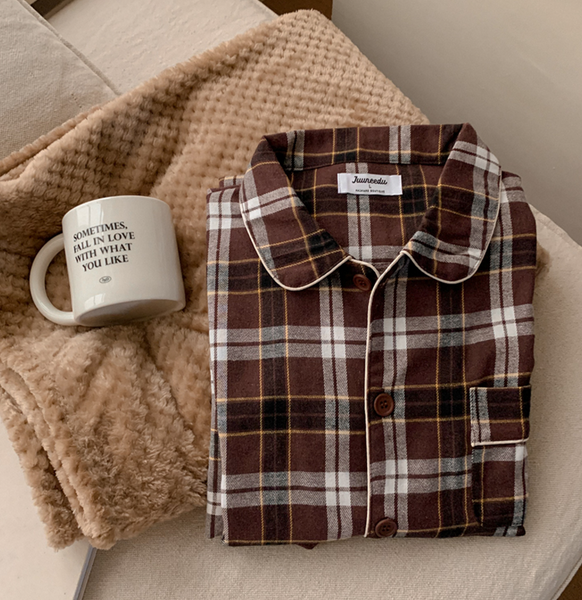 [Juuneedu] Ordinary Cotton Check Long Sleeve Pyjamas (couple,2color)