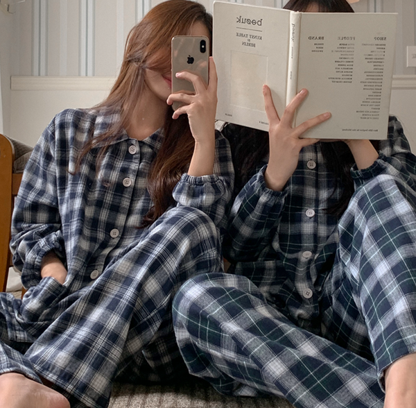 [Juuneedu] Cornell Napping Check Pajamas (2size/2colour)