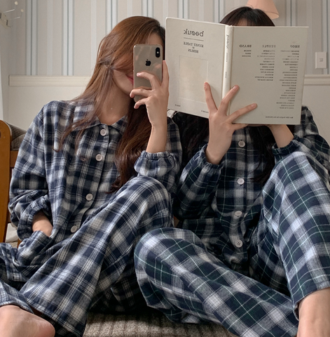 [Juuneedu] Cornell Napping Check Pajamas (2size/2colour)