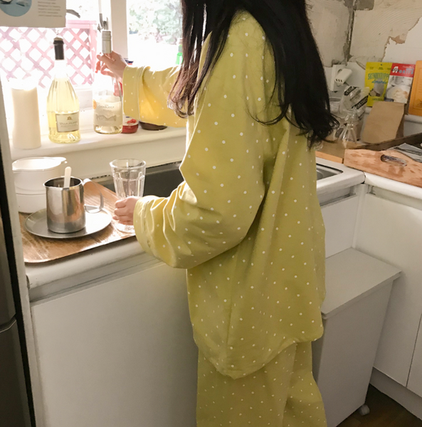 [Juuneedu] Greenery Dot Peach Napping Pyjamas (4colour)