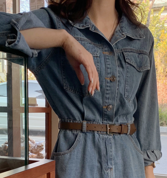 [SLOWAND] Vintage Jumpsuit Denim Dress + Belt Set