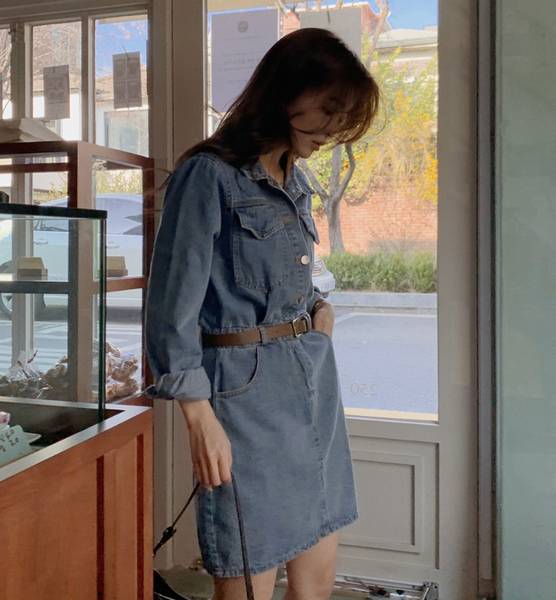 [SLOWAND] Vintage Jumpsuit Denim Dress + Belt Set