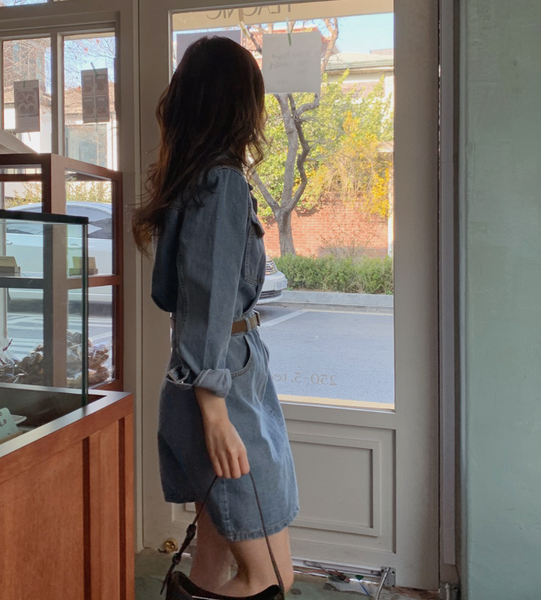 [SLOWAND] Vintage Jumpsuit Denim Dress + Belt Set