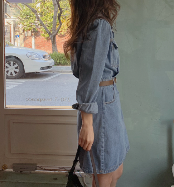 [SLOWAND] Vintage Jumpsuit Denim Dress + Belt Set