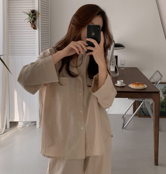 [Juuneedu] J'eu Breeze Cotton Single Collar Pyjama Set