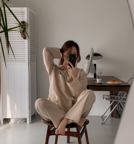 [Juuneedu] J'eu Breeze Cotton Single Collar Pyjama Set